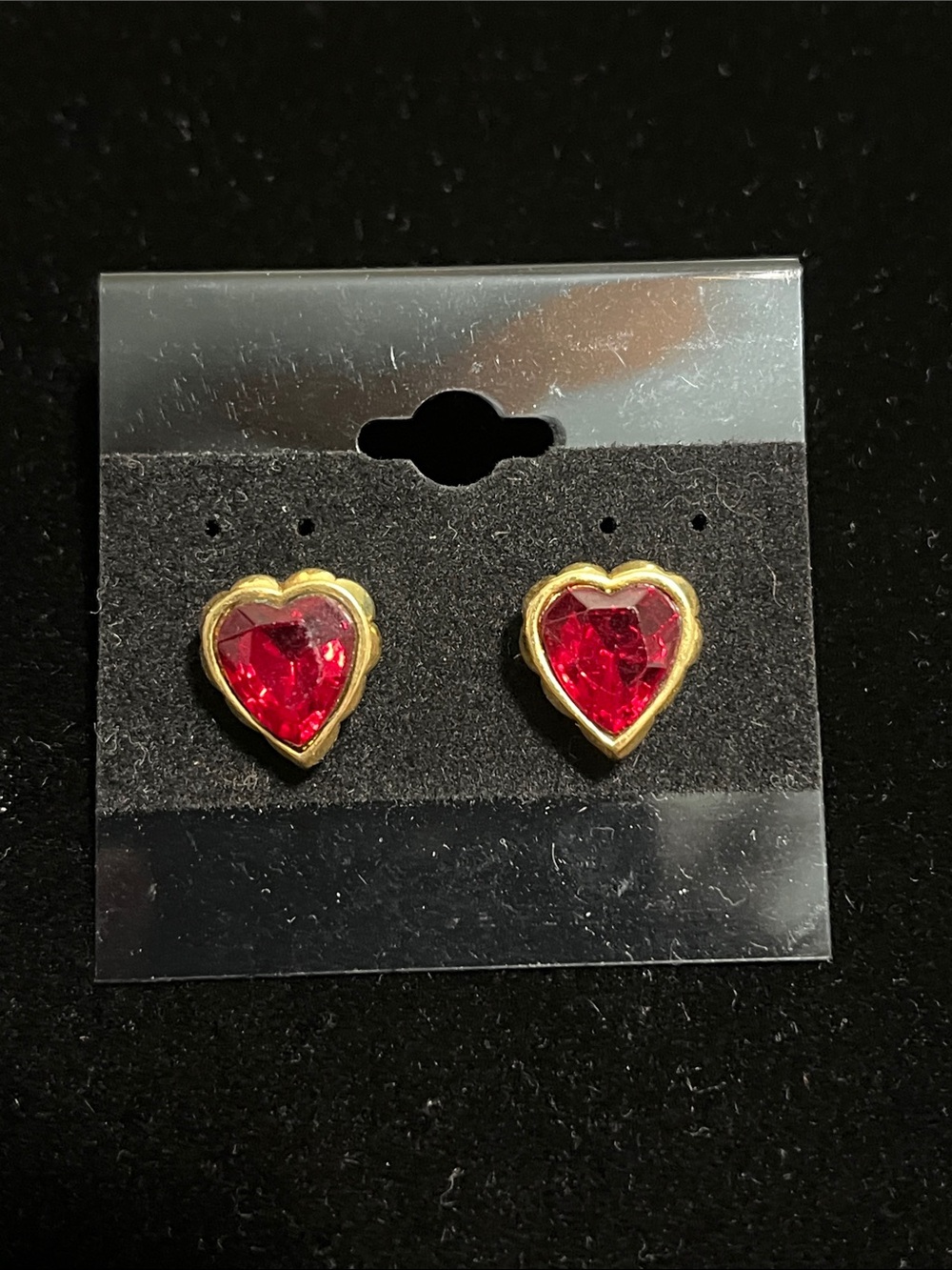 Avon Gold Heart Stud Earrings with Red Crystal